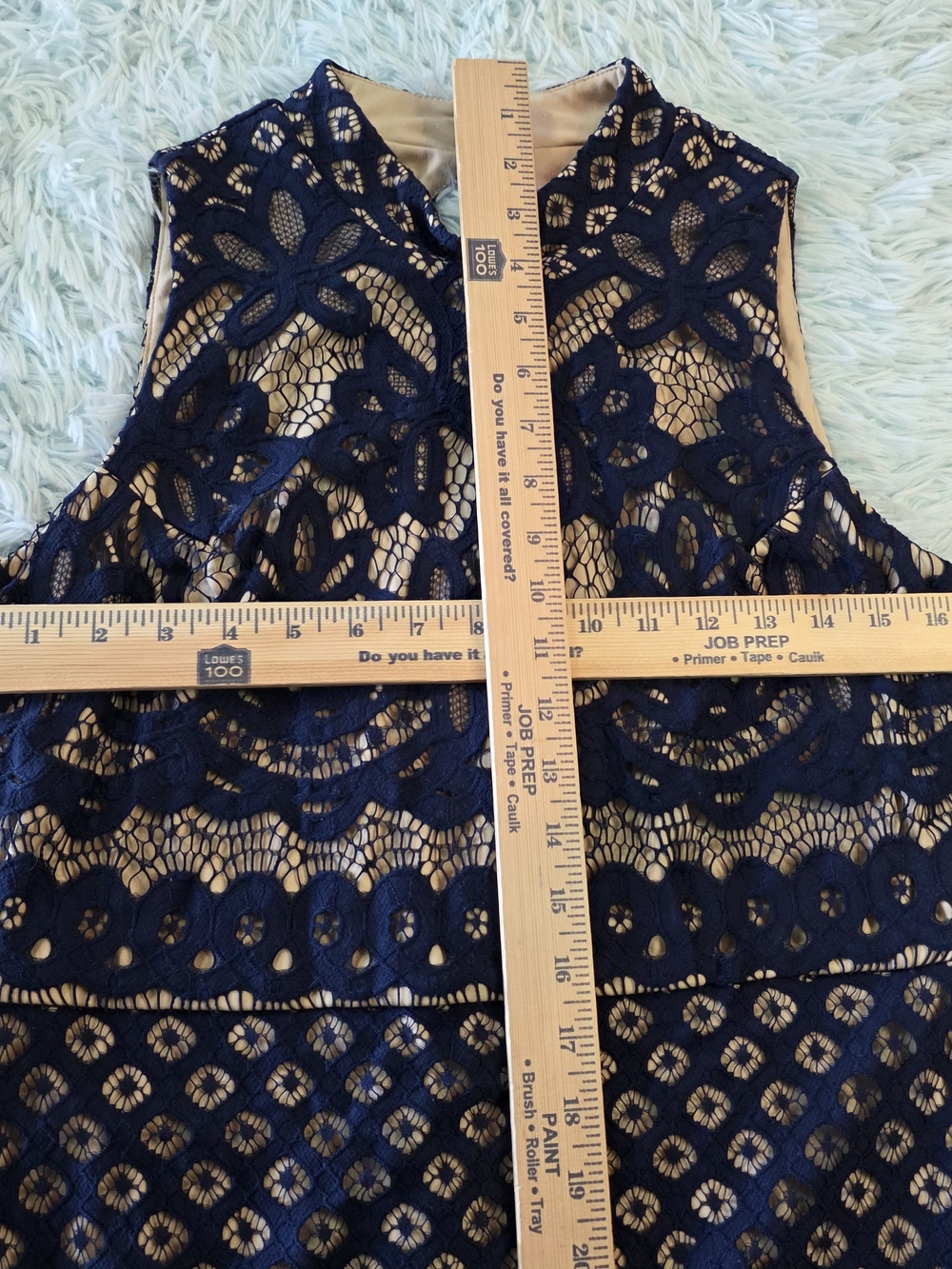 AUW Navy Blue Lace Mini Dress Size 10 Nude Lining Wedding Guest - Picture 8 of 13